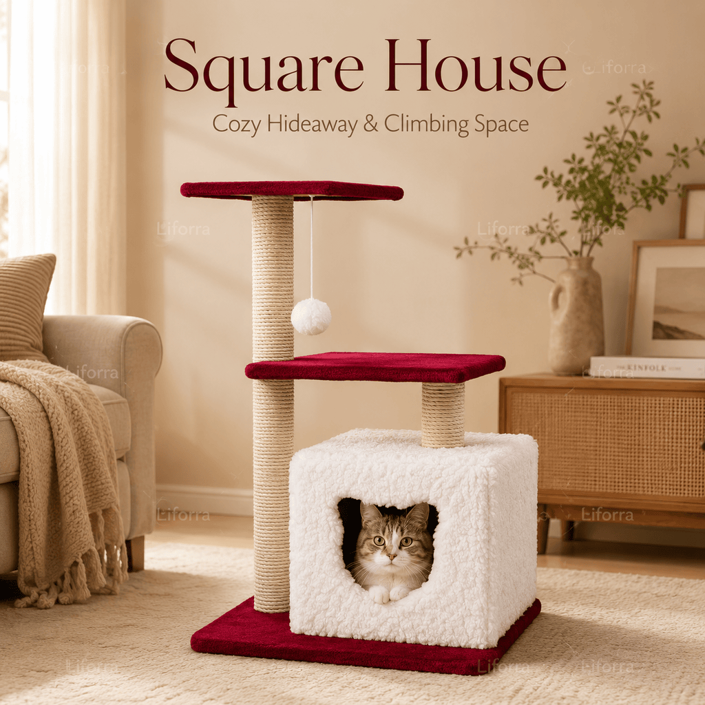 Square House|Cozy Cat House & Scratching Post by Liforra