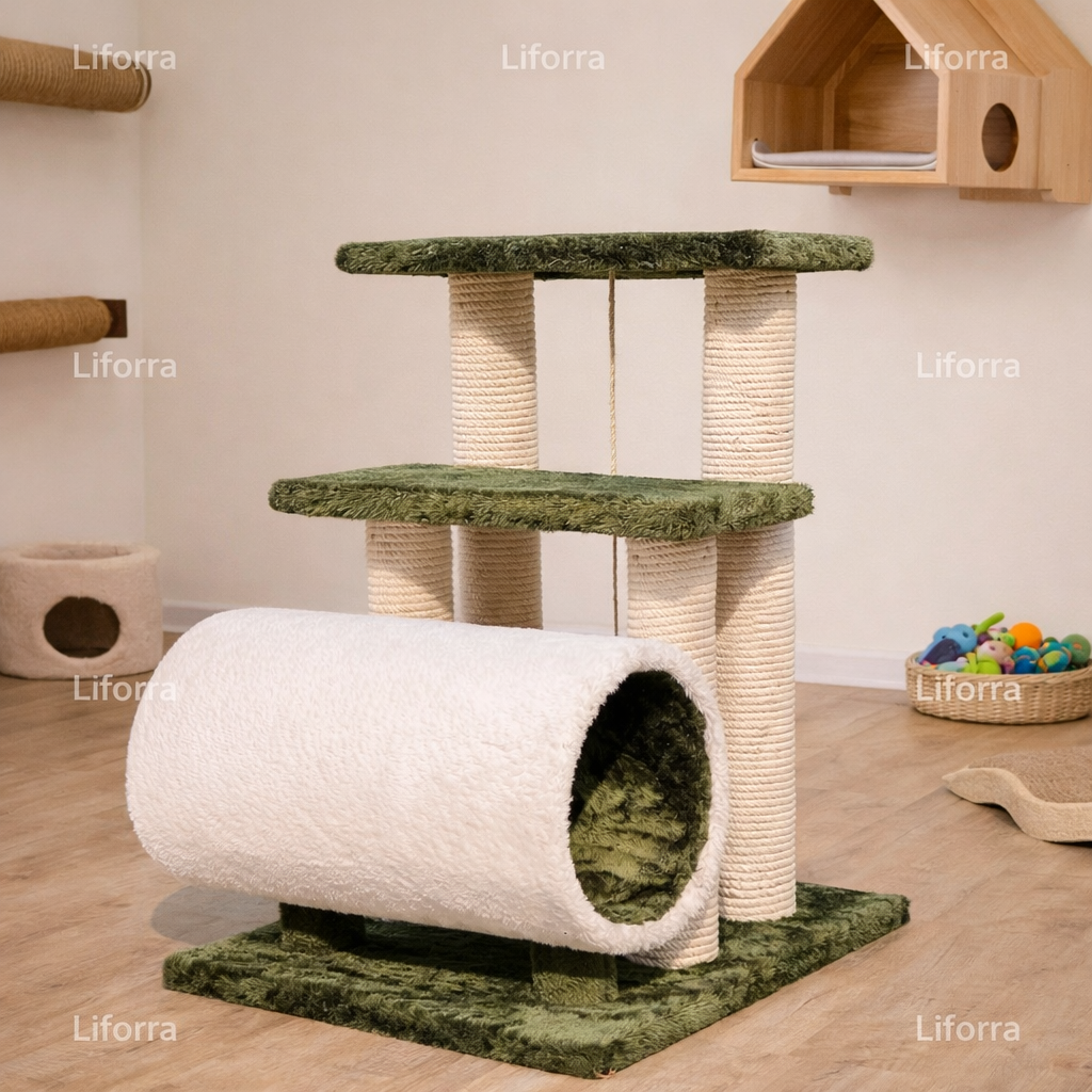 2-Step Round Cat Scratch Post with Cozy Tunnel