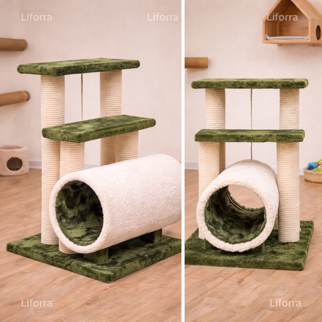 2-Step Round Cat Scratch Post with Cozy Tunnel