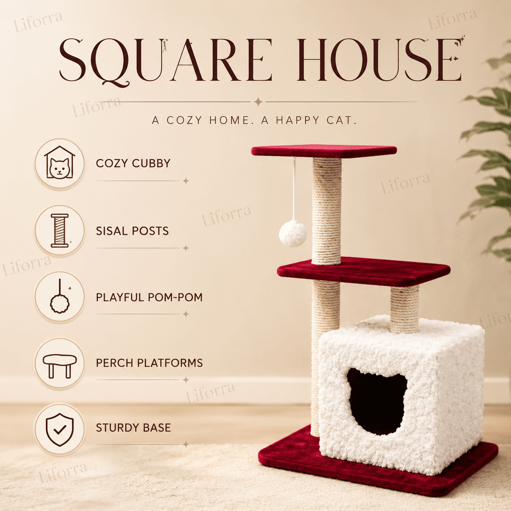 Square House|Cozy Cat House & Scratching Post by Liforra