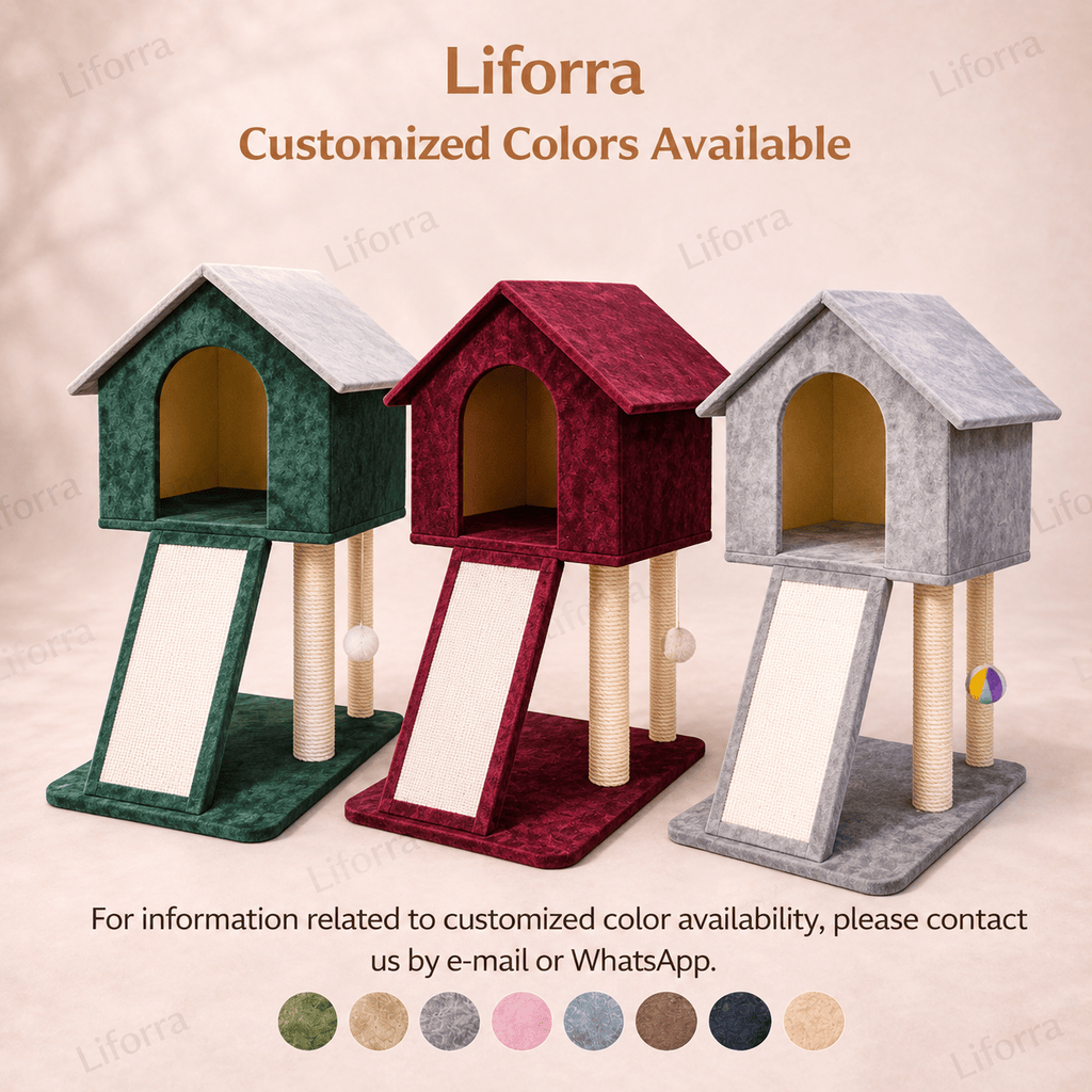 Cat Hut with Scratch Ramp | Elevated Cat House & Scratcher by Liforra