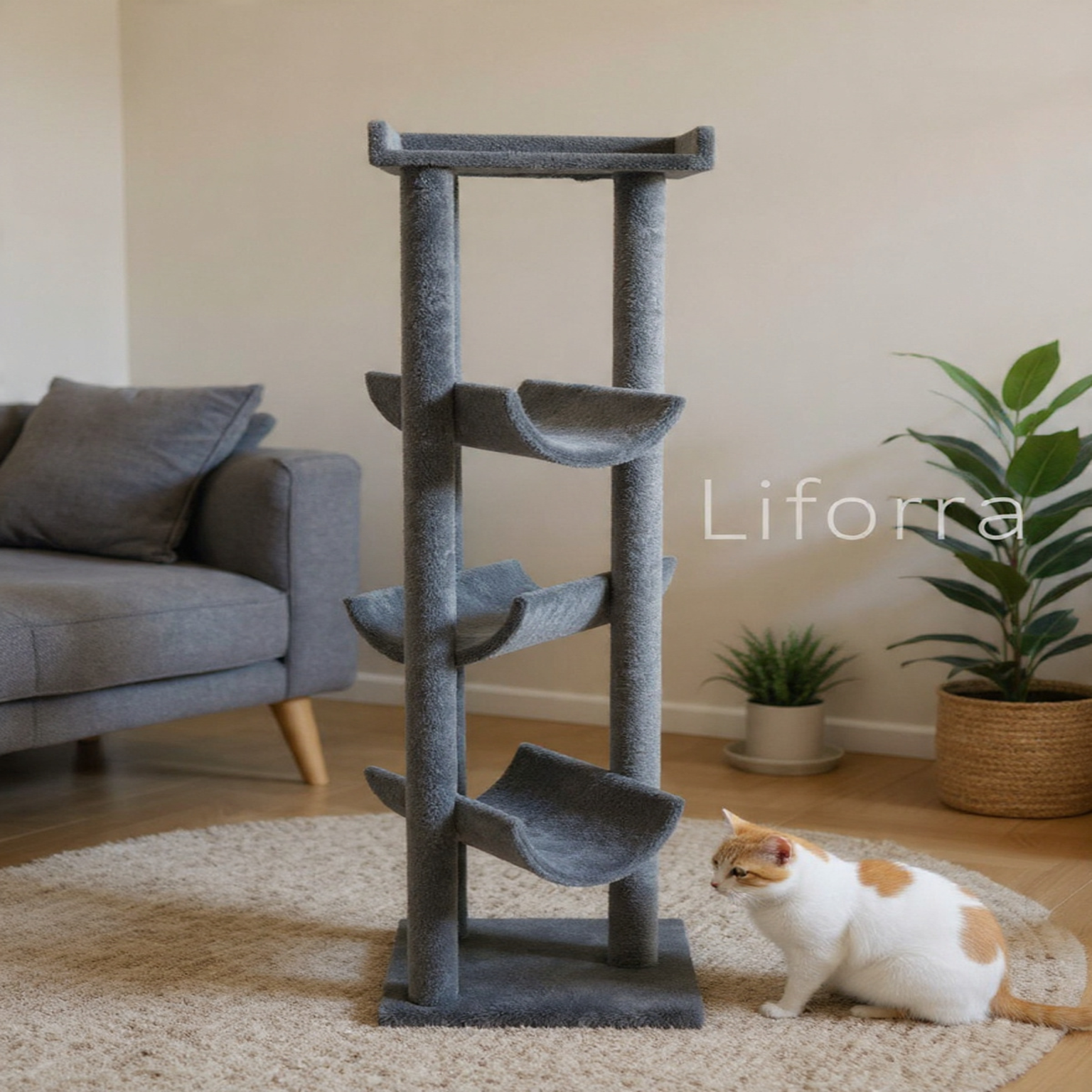 Elegant Curve Cat Tree – Multi-Level Comfort & Play Station for Cats