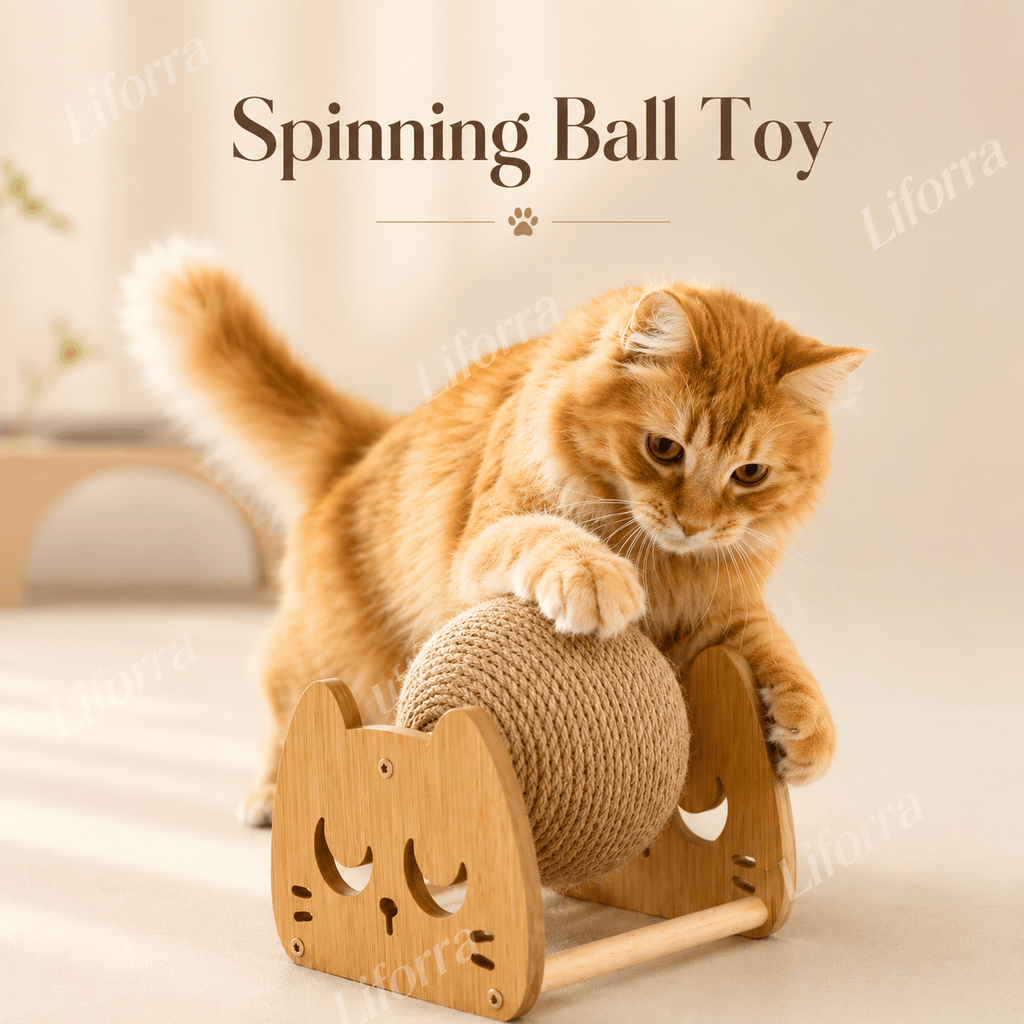Spinning Ball Toy for Cats | Wooden Interactive Cat Toy by Liforra