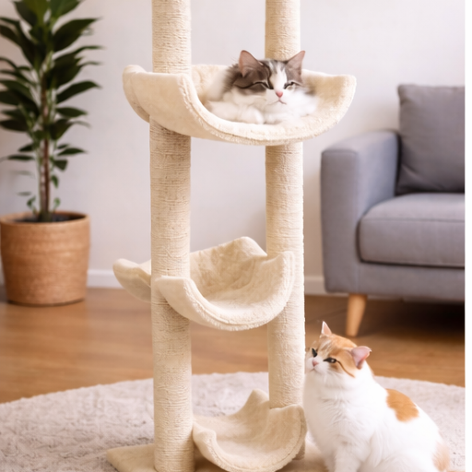 Elegant Curve Cat Tree – Multi-Level Comfort & Play Station for Cats