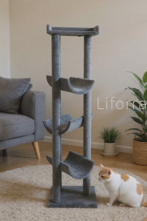 Elegant Curve Cat Tree – Multi-Level Comfort & Play Station for Cats